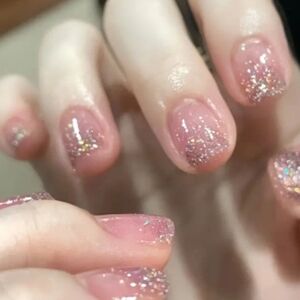 NAILS Gel Pink With Glitter Tip Press-On Nails
